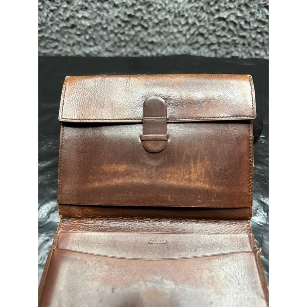 Vintage Loewe Men's‎ Leather Logo Embossed Credit Card Bifold Wallet Brown